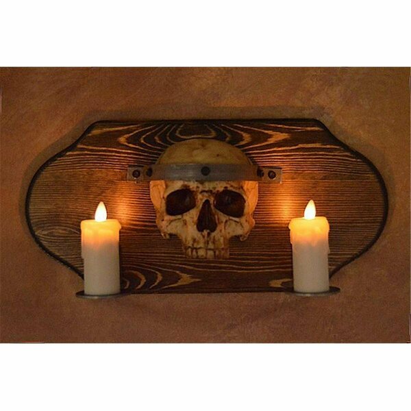 Skeletons & More Skull Plaque Wood Sconce with Two Votive Flameless Candles SCON-950M
